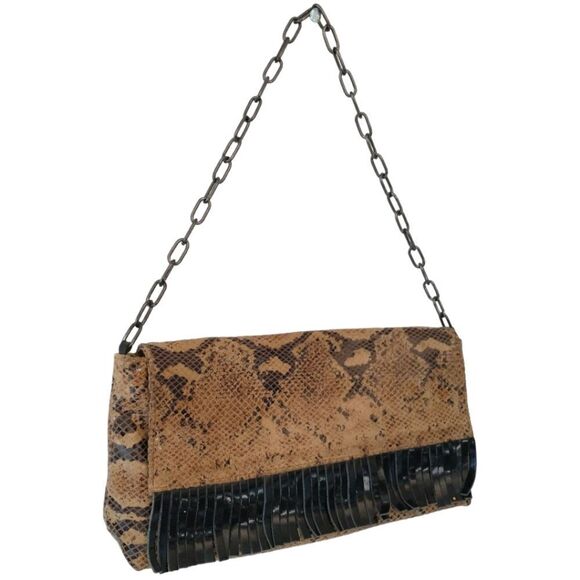 Y2K Animal Print Shoulder Bag Handbag Purse Italy Chain Fringe Leather Biker - Picture 8 of 16